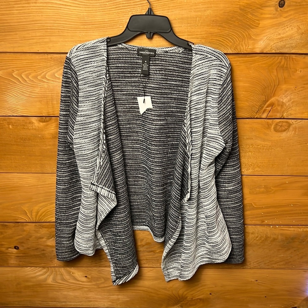 Karen Brooks Women’s‎ Open Cardigan Medium Black gray white long sleeve event